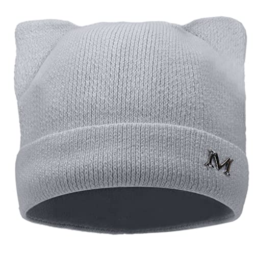 LUCKYBUNNY Mütze mit Katzenohren für Damen und Mädchen, Herbst und Winter, Strickmanschette, Hip-Hop-Beanie, Mütze, Häkel-Skimütze, GRAU, Einheitsgröße von LUCKYBUNNY