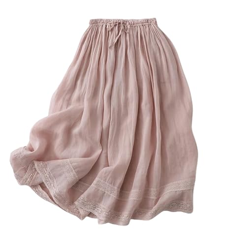 LUCKYGET Damen Rock Eleganter Fashionn -Baumwoll -leinenrock Taille Doppelschicht Langer Rock Frauen Frühling Sommer Dünner Gestickter Rock-Lotus Root Color-l LUCKYGET Damen Rock Eleganter Fashionn -Baumwoll -leinenrock Taille Doppelschicht Langer Rock Frauen Frühling Sommer Dünner Gestickter Rock-Lotus Root Color-l von LUCKYGET