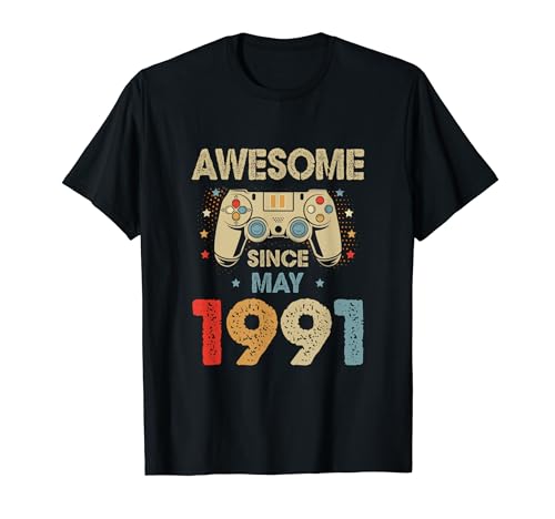 33. Geburtstag Junge Männer Lustig Gamer Awesome May 1991 Bday T-Shirt von LUCKYSTAR EXPRESS