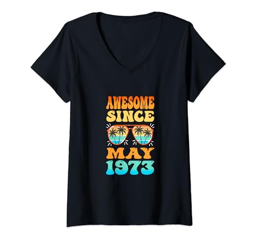 Damen Fantastische Vintage-Sonnenbrille zum 51. Geburtstag, Mai 1973, 51 Jahre alt T-Shirt mit V-Ausschnitt von LUCKYSTAR EXPRESS