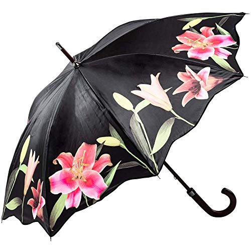 LUCKYWEATHER Regenschirm Stockschirm Damen Motiv Lilien I Stockregenschirm groß und stabil sowie hochwertig verarbeitet I Regenschirme mit UV-Schutz von LUCKYWEATHER NOT JUST ANY OTHER DAY