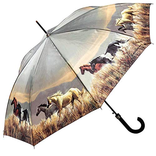 LUCKYWEATHER Regenschirm Stockschirm Damen Motiv Pferde Auf-Automatik I Stockregenschirm groß und stabil sowie hochwertig verarbeitet I Regenschirme mit UV-Schutz von LUCKYWEATHER NOT JUST ANY OTHER DAY