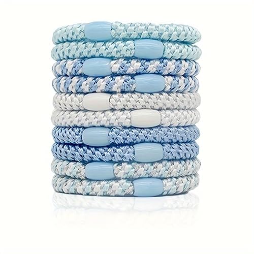 Kknekki Hair Ties, 10 Stück Modische, Schlichte Geflochtene Haarbänder Für Damen, Weiche, Elastische, Nicht Beschädigende Pferdeschwanzhalter(Blau) von LUCKYYUER
