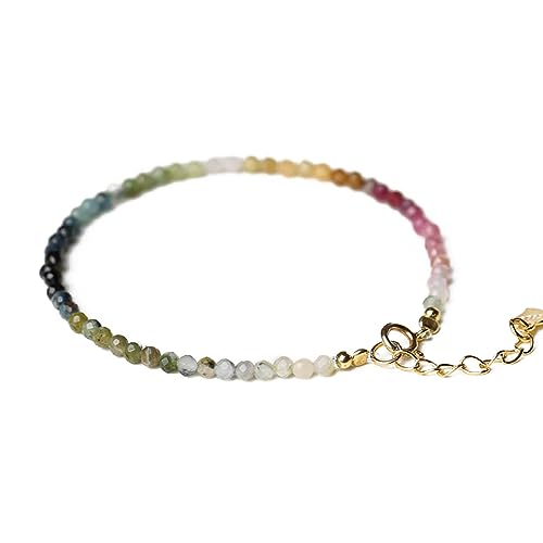 LUDAKE 2 mm Perlen Turmalin Kristall Perlen Armband Trendy Hand Link Einzigartig Zart Stapelbar Handgelenk Armreif Schmuck für Wome von LUDAKE