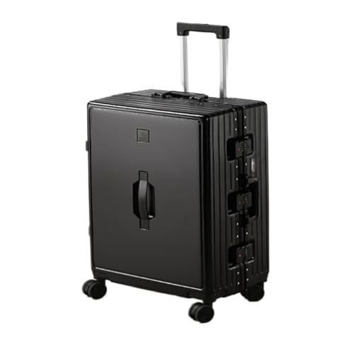 LUDAOER Trolley-Koffer Gepäck-Aluminiumrahmen-Trolley-Koffer, Leichter Universal-Rad-Passwort-Koffer for Männer Und Frauen Reisekoffer (Color : Black, Size : 20in) von LUDAOER