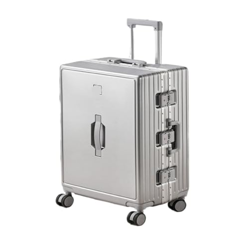 LUDAOER Trolley-Koffer Gepäck-Aluminiumrahmen-Trolley-Koffer, Leichter Universal-Rad-Passwort-Koffer for Männer Und Frauen Reisekoffer (Color : Silver, Size : 26in) von LUDAOER