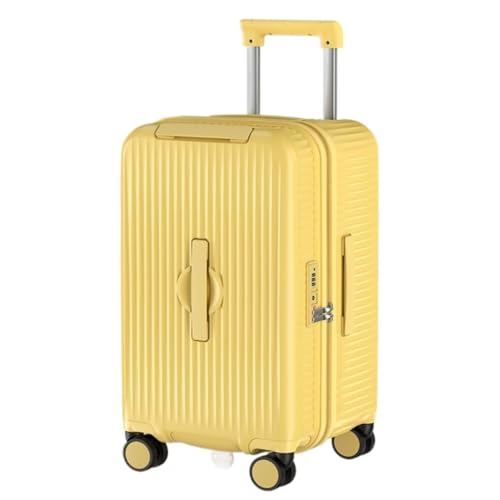 LUDAOER Trolley-Koffer Multifunktionaler PC 30-Zoll-Koffer 26-Zoll-Trolley-Koffer for Herren Und Damen Mit Reißverschluss-Koffer, Passwortbox Reisekoffer (Color : Yellow, Size : 22in) von LUDAOER