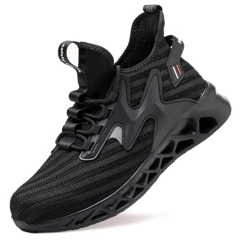 LUDEY Arbeitsschuhe Herren Wasserdicht Sicherheitsschuhe Sneaker rutschfeste Stahlkappenschuhe Leichtgewicht Security Schuhe Dauerhaft Arbeits Baustellenstiefel Herren Schwarz 40EU von LUDEY