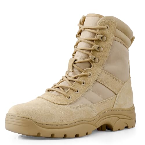 LUDEY Einsatzstiefel Herren Zipper Kampfstiefel Springerstiefel Militär stiefel Tactical Boots Herren security Schuhe Wanderschuhe Sand 46EU von LUDEY