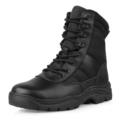 LUDEY Einsatzstiefel Herren Zipper Kampfstiefel Springerstiefel Militär Stiefel Tactical Boots Herren security Schuhe Wanderschuhe Schwarz 45EU von LUDEY