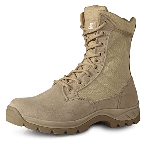 LUDEY Militärstiefel Herren Gemütlich Einsatzstiefel Kampfstiefel Wasserdichte Beige Tactical Boots Armeestiefel mit seitlichem YKK-Reißverschluss Modell-928-43EU von LUDEY