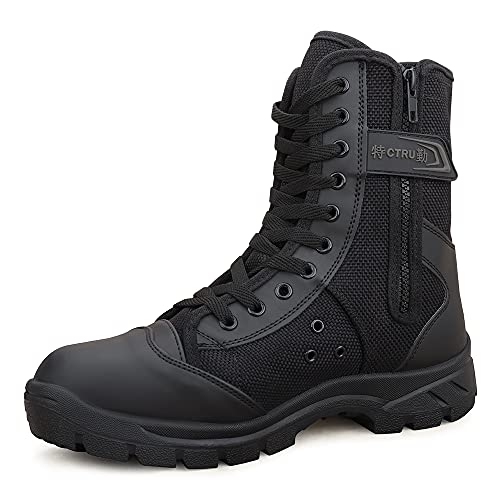 LUDEY Militär Stiefel Herren mit Seitlichem Reißverschluss Leichte Springerstiefel Einsatzstiefel Schwarz Kampfstiefel Tactical Boots Atmungsaktiv Wüstenstiefel Wanderschuhe SN-307 B-Schwarz 43 EU von LUDEY