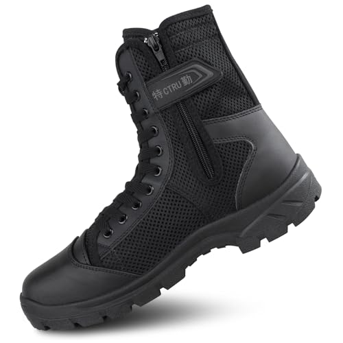 LUDEY Herren Militär Stiefel Schwarz Kampfstiefel Schnürboots Armeestiefel einsatzstiefel Springerstiefel Militär Schuhe SN-307 W-Schwarz 42 EU von LUDEY