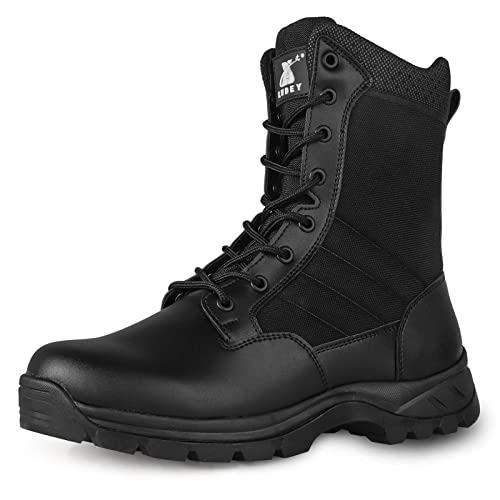 LUDEY Militärstiefel Herren Gemütlich Einsatzstiefel Kampfstiefel Wasserdichte Schwarze Tactical Boots Armeestiefel mit seitlichem YKK-Reißverschluss Modell-928-38EU von LUDEY