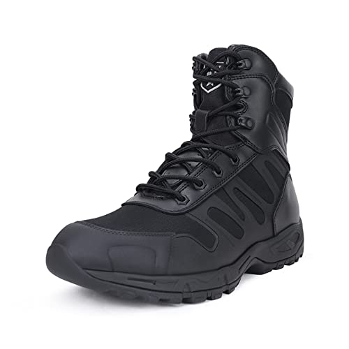 LUDEY Herren Militär Einsatzstiefel Tactical Wanderstiefel Sicherheit leicht Leder Jungle Stiefel Schwarz, 43EU von LUDEY