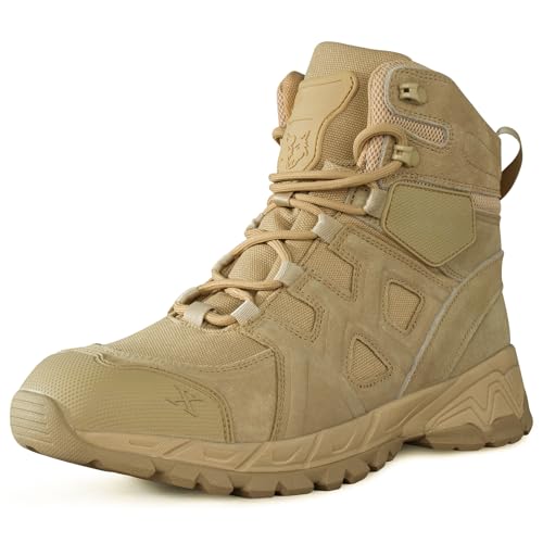 LUDEY Militärstiefel Herren Einsatzstiefel Springerstiefel Bequem Kampfstiefel Tactical Schuhe Dauerhaft Security Boots Wasserdichte Armeestiefel Beige 38EU von LUDEY