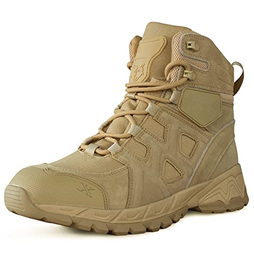 LUDEY Militärstiefel Herren Einsatzstiefel Springerstiefel Bequem Kampfstiefel Tactical Schuhe Dauerhaft Security Boots Wasserdichte Armeestiefel Beige 40EU von LUDEY