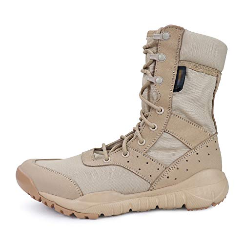 LUDEY Leichtgewicht Einsatzstiefel Herren Militär Stiefel Springerstiefel Bequem Kampfstiefel Verschleißfest Security Boots Wasserdicht Wanderstiefel Beige 39EU von LUDEY