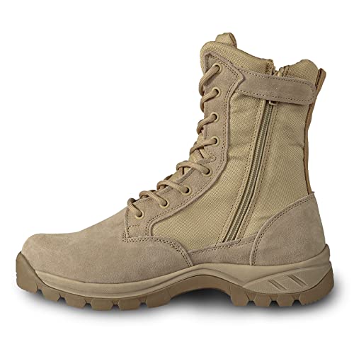 LUDEY Militärstiefel Herren Gemütlich Einsatzstiefel Kampfstiefel Wasserdichte Beige Tactical Boots Armeestiefel mit seitlichem YKK-Reißverschluss Modell-928-42EU von LUDEY