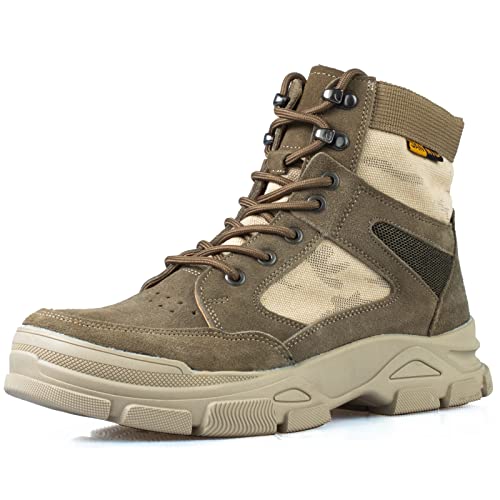 LUDEY Militär Stiefel Herren Einsatzstiefel Leicht Kampfstiefel Atmungsaktiv Wanderschuhe Trekkingschuhe Armeestiefel Wildleder Arbeitsschuhe Brown-44EU von LUDEY