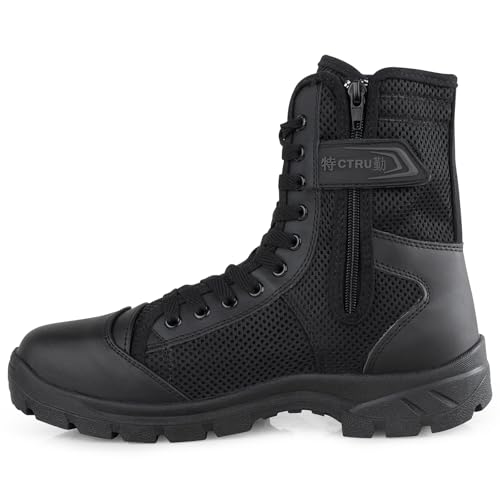 LUDEY Militär Stiefel Herren mit Seitlichem Reißverschluss Leichte Springerstiefel Einsatzstiefel Schwarz Kampfstiefel Tactical Boots Atmungsaktiv Wüstenstiefel Wanderschuhe SN-307 W-Schwarz 41 EU von LUDEY