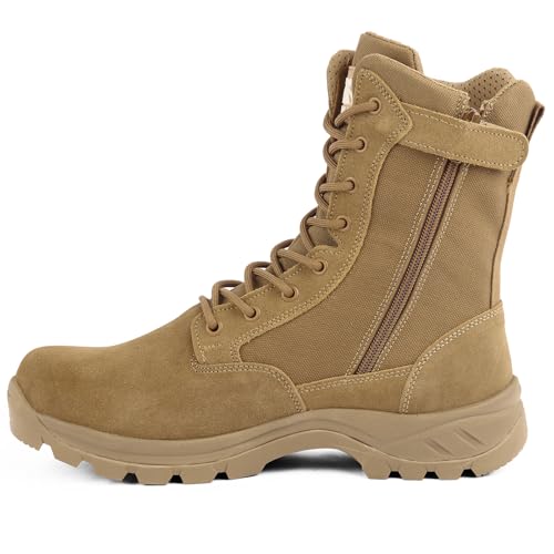 LUDEY Militärstiefel Herren Gemütlich Einsatzstiefel Kampfstiefel Wasserdichte Braun Tactical Boots Armeestiefel mit seitlichem YKK-Reißverschluss -928-41EU von LUDEY