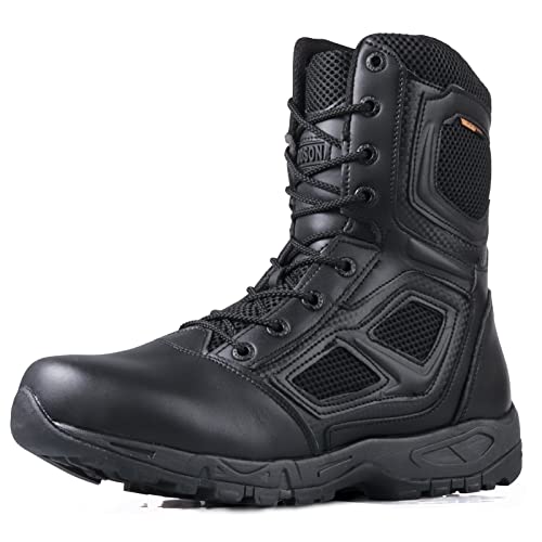 LUDEY Militärstiefel für Männer Outdoor Taktische Stiefel YKK Reißverschluss Arbeitsstiefel Schwarz Wüste Stiefel Antirutsch Wanderstiefel Kampfstiefel Wasserdichte Sicherheitsstiefel Schwarz, 44EU von LUDEY