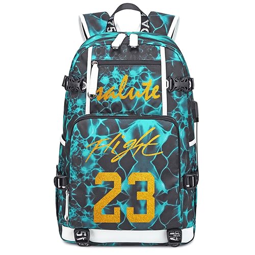 Basketball MJ23 Multifunktions Rucksack Reise Laptop Fans Flammenelement Tasche für Männer und Frauen (Grün - 2) von LUDIOPSG