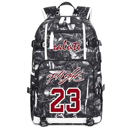 LUDIOPSG Basketball MJ23 Multifunktions Rucksack Reise Laptop Fans Flammenelement Tasche für Männer und Frauen (Grau - 1) von LUDIOPSG