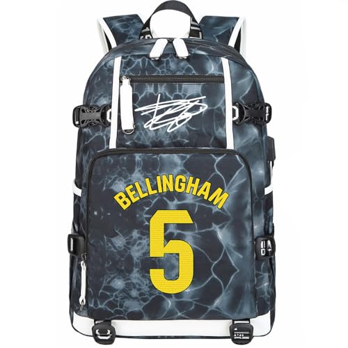Fußball B-ellingham Multifunktions Rucksack Reise Laptop Fans Flammenelement Tasche für Männer und Frauen (Hellgrau - 1) von LUDIOPSG