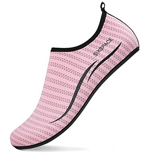 LUEDKA Badeschuhe Damen Wasserschuhe Herren Aquaschuhe Schnelltrocknend Strandschuhe Atmungsaktiv Schwimmschuhe rutschfest Surfschuhe Leicht Wassersportschuhe (Rosa,41) von LUEDKA