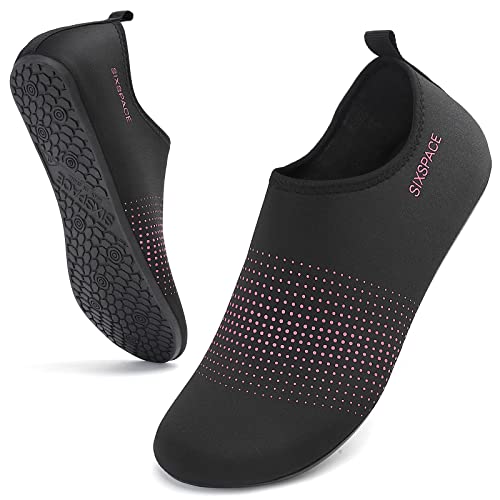 LUEDKA Badeschuhe Herren Damen Wasserschuhe Schwimmschuhe Aquaschuhe Schnelltrocknend rutschfest Atmungsaktiv Leicht Strandschuhe Slip on Surfschuhe Wassersportschuhe (Schwarz Rosa,34) von LUEDKA