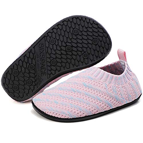 LUEDKA Hausschuhe Kinder Mädchen Junge Lauflernschuhe Pantoffeln für Kleinkinder Rutschfeste Leichte Barfußschuhe Hüttenschuhe Slipper (Rosa,21 EU) von LUEDKA