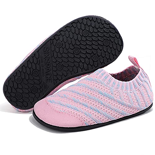 LUEDKA Hausschuhe Kinder Mädchen Junge Lauflernschuhe Pantoffeln für Kleinkinder Rutschfeste Leichte Barfußschuhe Hüttenschuhe Slipper (Rosa,24 EU) von LUEDKA