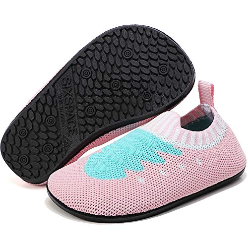 LUEDKA Hausschuhe Kinder Mädchen Junge Lauflernschuhe Pantoffeln für Kleinkinder Rutschfeste Leichte Barfußschuhe Hüttenschuhe Slipper (Rosa Blau,20 EU) von LUEDKA