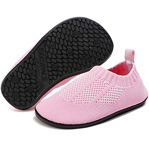 LUEDKA Hausschuhe Kinder Mädchen Junge Lauflernschuhe Pantoffeln für Kleinkinder Rutschfeste Leichte Barfußschuhe Hüttenschuhe Slipper (Rosa Weiß,20 EU) von LUEDKA