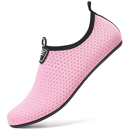 LUEDKA Wasserschuhe Badeschuhe Herren Damen Schnelltrocknend Schwimmschuhe Aquaschuhe Atmungsaktiv Tauchschuhe Slip on Strandschuhe (Rosa,36 EU) von LUEDKA