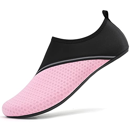 LUEDKA Wasserschuhe Badeschuhe Herren Damen Schnelltrocknend Schwimmschuhe Aquaschuhe Atmungsaktiv Tauchschuhe Slip on Strandschuhe (Schwarz Rosa,36 EU) von LUEDKA