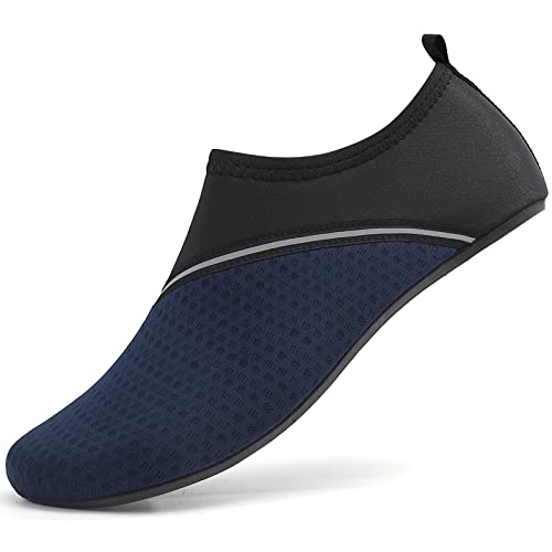 LUEDKA Wasserschuhe Herren Badeschuhe Damen Schnelltrocknend Schwimmschuhe Aquaschuhe Atmungsaktiv Tauchschuhe Slip on Strandschuhe (Schwarz Blau,35 EU) von LUEDKA