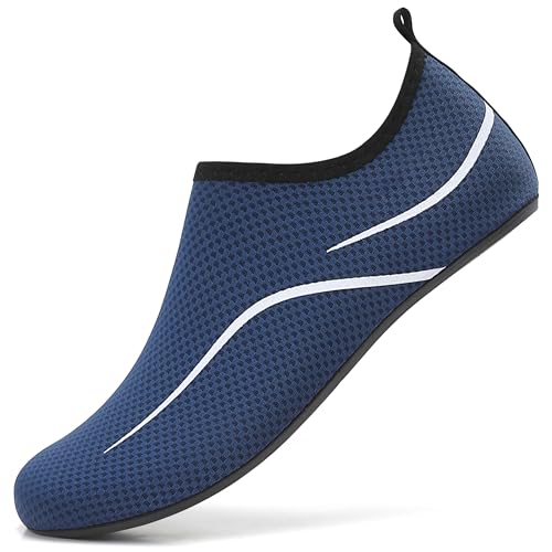 LUEDKA Wasserschuhe Herren Damen Badeschuhe Schnell Trocknend Aquaschuhe Atmungsaktiv Strandschuhe Slip on Schwimmschuhe Leicht Surfschuhe (Dunkelblau,44 EU) von LUEDKA