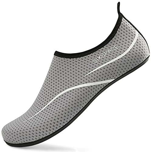 LUEDKA Wasserschuhe Herren Damen Badeschuhe Schnell Trocknend Aquaschuhe Atmungsaktiv Strandschuhe Slip on Schwimmschuhe Leicht Surfschuhe (Grau,37 EU) von LUEDKA