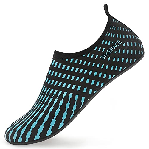 LUEDKA Wasserschuhe Herren Damen Badeschuhe Schnelltrocknend Schwimmschuhe Aquaschuhe Atmungsaktiv Tauchschuhe Slip on Strandschuhe (Blau,37 EU) von LUEDKA