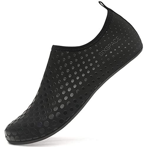 LUEDKA Wasserschuhe Herren Damen Badeschuhe Schnelltrocknend Schwimmschuhe Aquaschuhe Atmungsaktiv Tauchschuhe Slip on Strandschuhe (Schwarz,36 EU) von LUEDKA