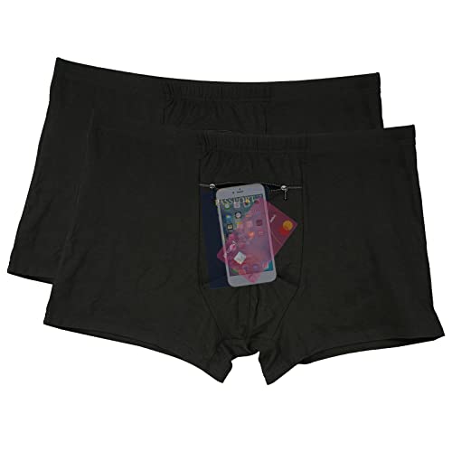 2 Packungen Herren Unterwäsche mit einer geheimen Vordertasche, Travel Boxer Brief, Schwarz, Schwarz, Large von LUEXBOX