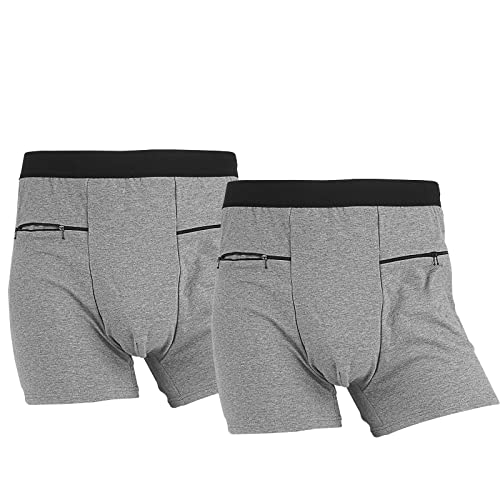 Herren-Boxershorts, versteckte Tasche, Reiseunterwäsche mit geheimer Vordertasche, Höschen (grau), 2 Packungen, GRAU, Large von LUEXBOX