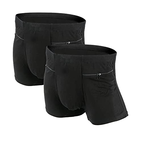 LUEXBOX Taschenunterwäsche für Herren mit versteckter versteckter Tasche, Reise-Boxershorts, 2 Packungen (schwarz), Schwarz, Large von LUEXBOX