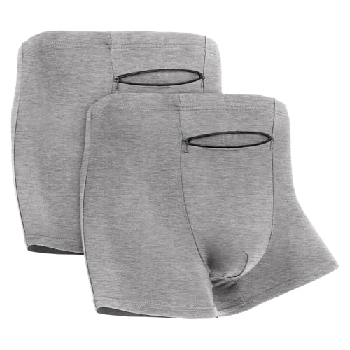 LUEXBOX Taschenunterwäsche für Herren mit versteckter versteckter Tasche, Reise-Boxershorts, 2 Packungen (Grau), GRAU, Large von LUEXBOX