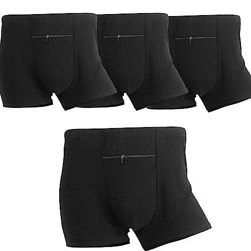 LUEXBOX Taschenunterwäsche für Herren mit versteckter versteckter Tasche, Reise-Boxershorts, 4 Packungen (schwarz), Schwarz, Large von LUEXBOX