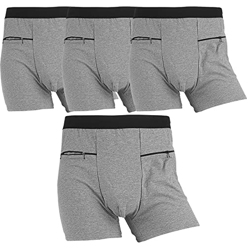 LUEXBOX Taschenunterwäsche für Herren mit versteckter versteckter Tasche, Reise-Boxershorts, 4 Packungen (Grau), GRAU, Large von LUEXBOX