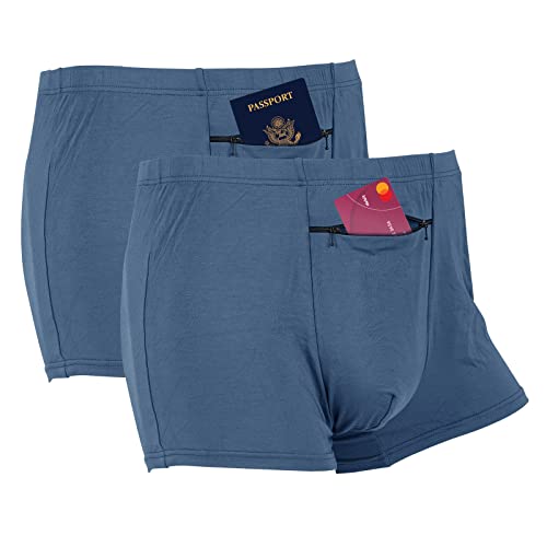 LUEXBOX Pocket Unterwäsche für Herren mit versteckter Vordertasche, Reise-Boxershort, 2 Packungen (blau), Blau, Large von LUEXBOX